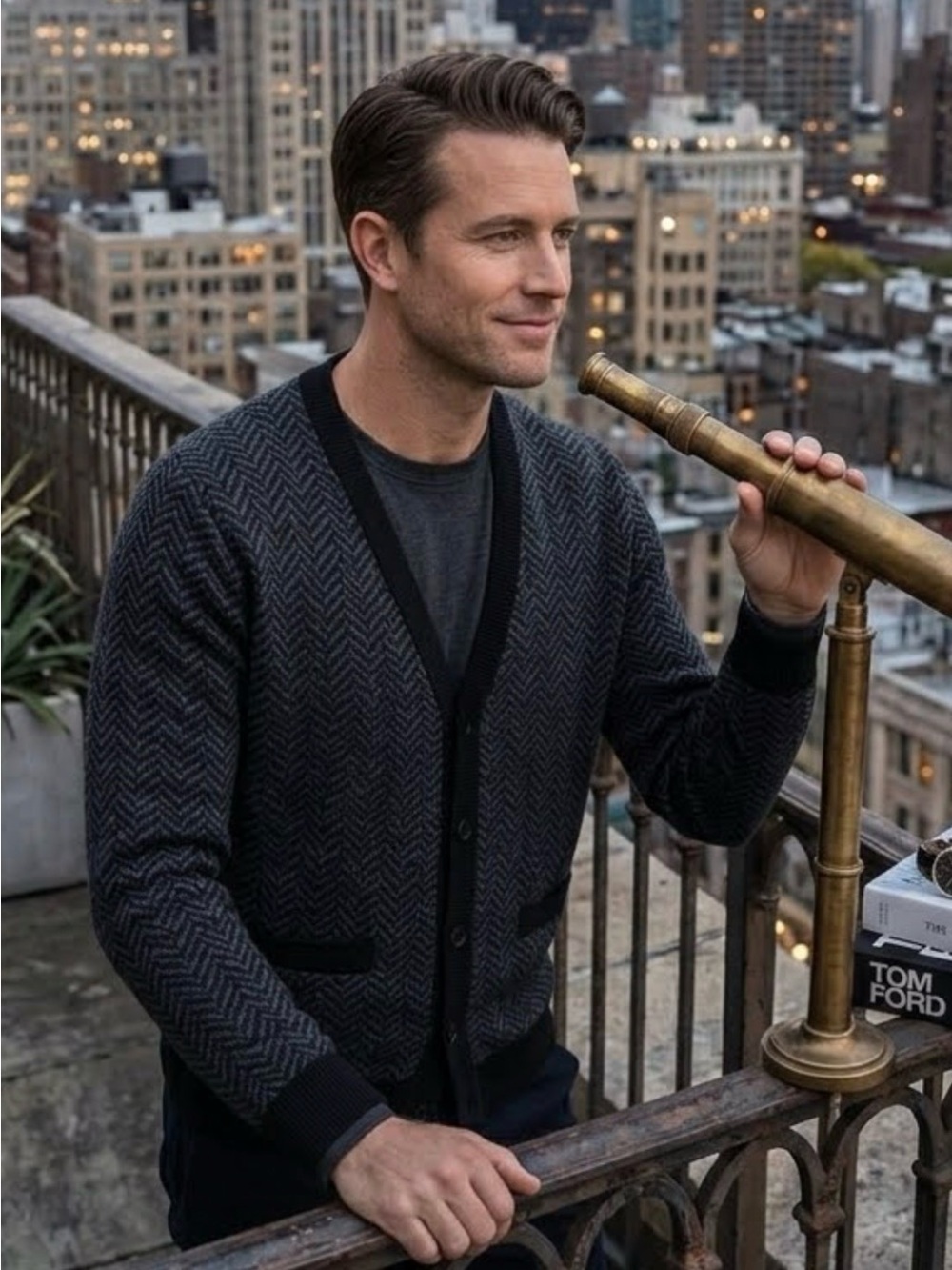 Men's Black and Gray Chevron Cardigan by Marc Law